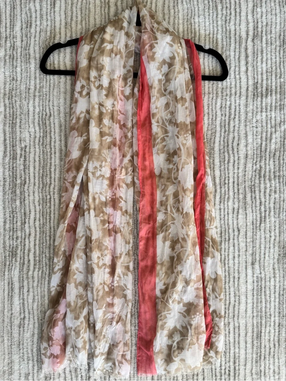 Banana Republic Beige Floral Scarf with Coral Trim